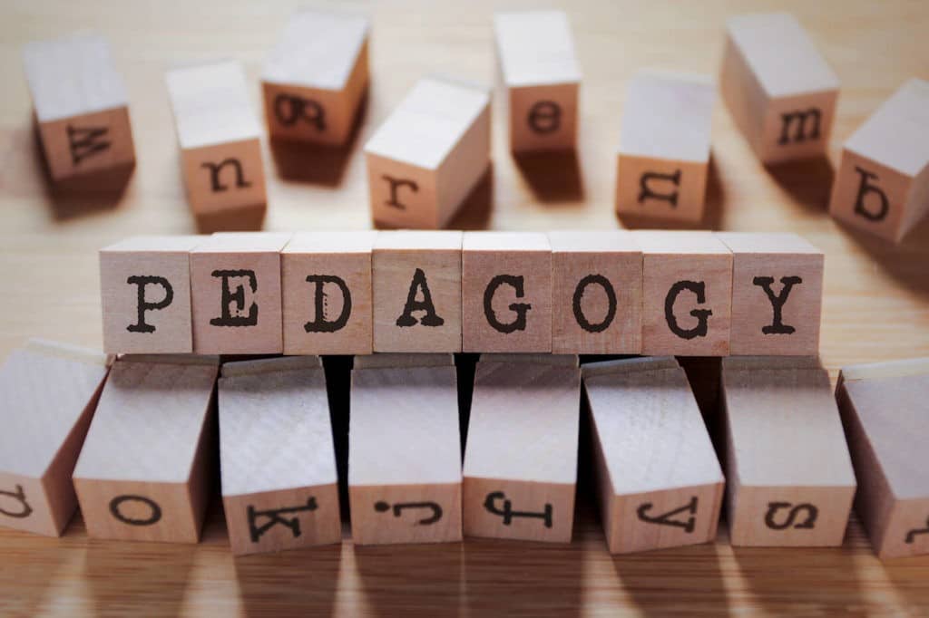 ‘Pedagogy’ spelled out in wooden blocks.