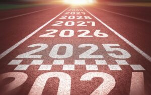 Years of the future written out in chalk on a road, representing being future ready.